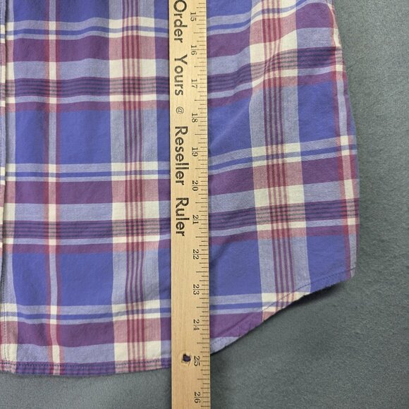 LL Bean Shirt Womens Medium Purple Pink Plaid Long Sleeve Cotton Classic Preppy - Picture 7 of 9